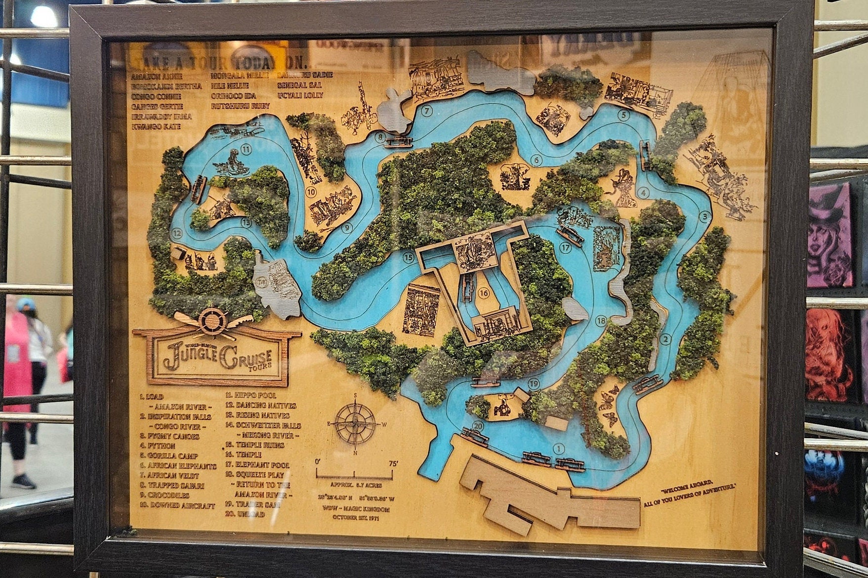 Jungle Cruise Ride Map - Magic Kingdom - Walt Disney World - Wood Relief Carving - Shadow Box
