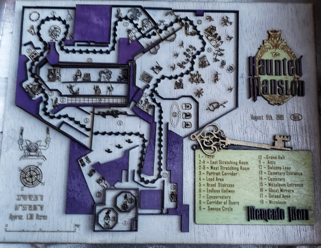 Haunted Mansion Ride Map - Magic Kingdom - Walt Disney World - Walt Disney Land - Wood Relief Carving - Shadow Box