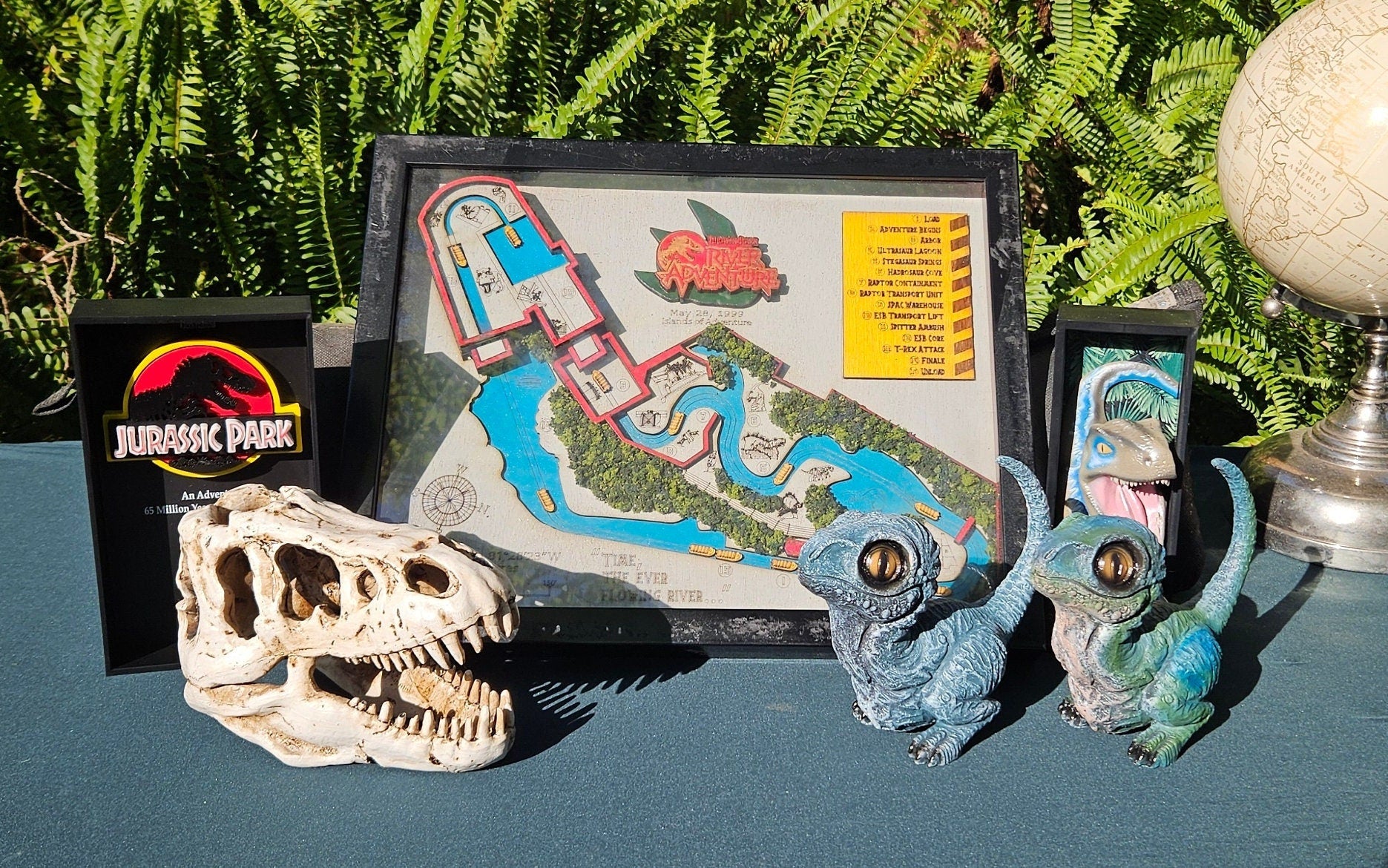 Jurassic Park River Adventure Ride Map - Islands of Adventure - Universal Orlando - Wood Relief Carving - Shadow Box