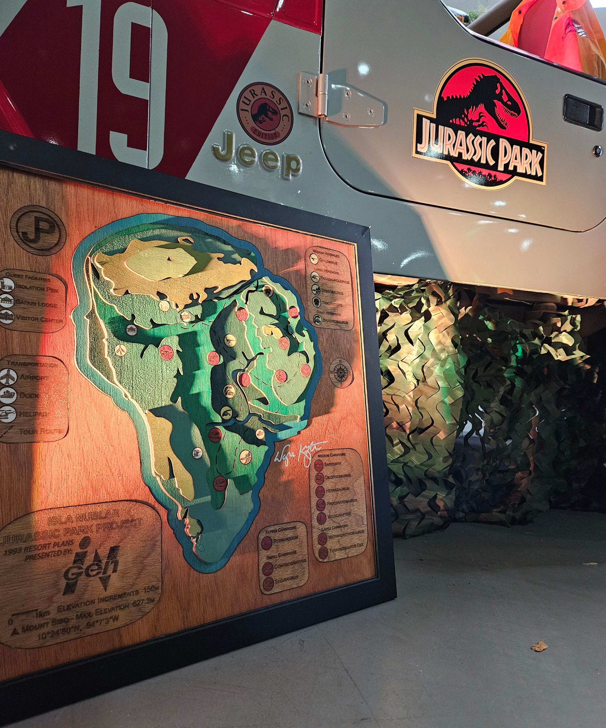 Jurassic Park - Isla Nublar - Extra Large - Wood Relief Carving - Framed