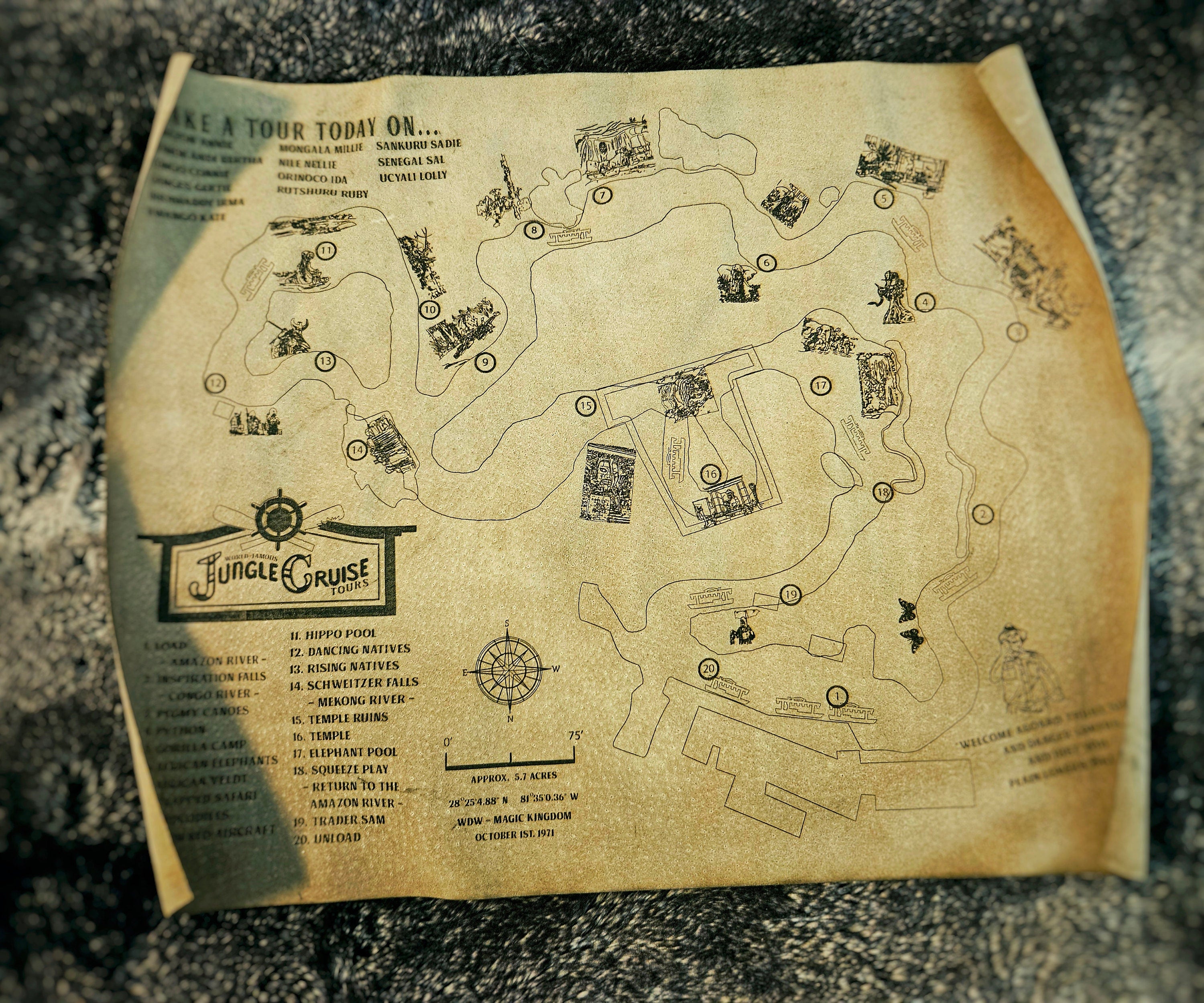 Jungle Cruise Ride Map - Magic Kingdom - Walt Disney World - Leather Map