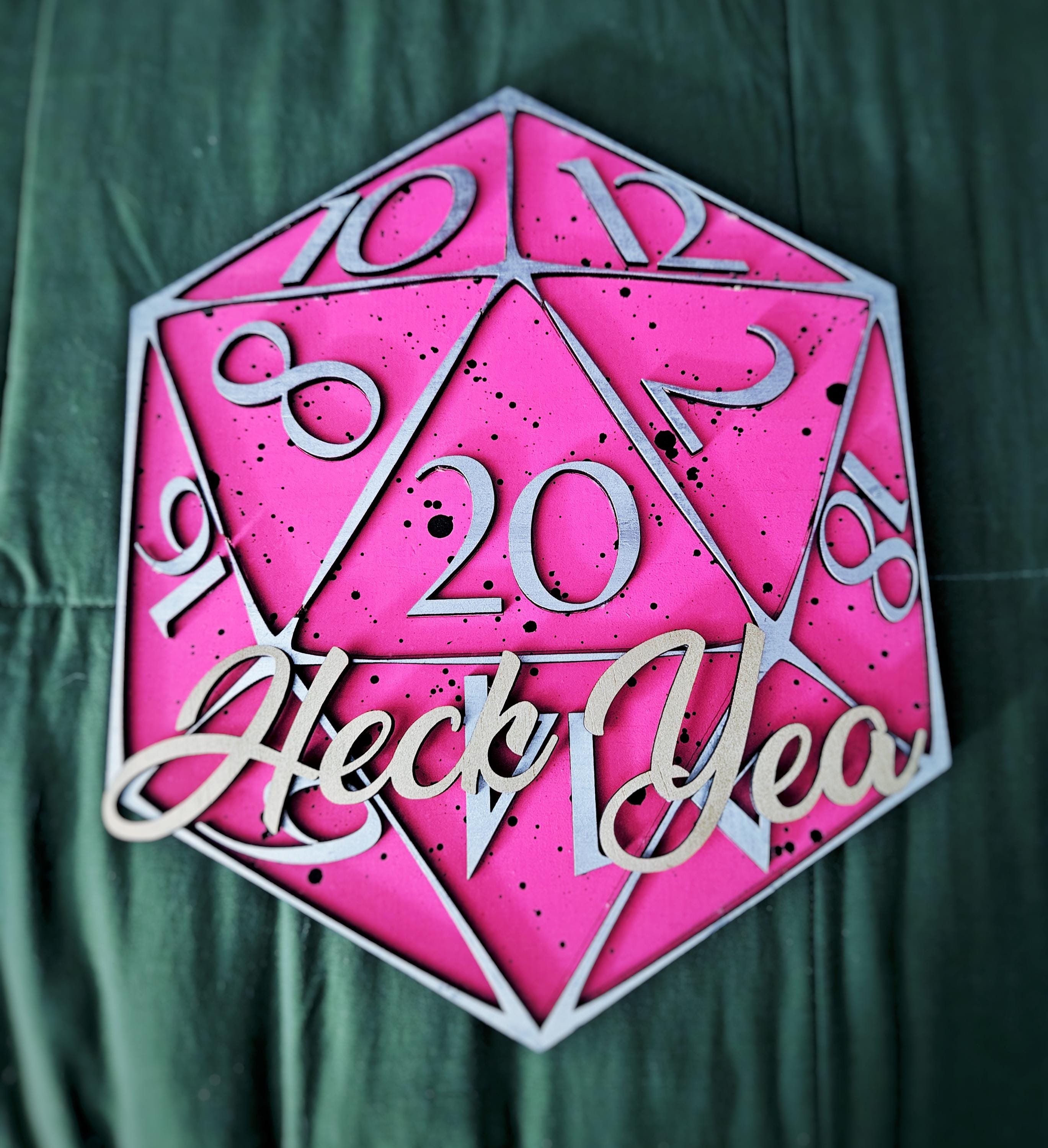 D20 Sign With Customizable Saying - Dice Tabletop Role Play Games - Wood Carved Sign