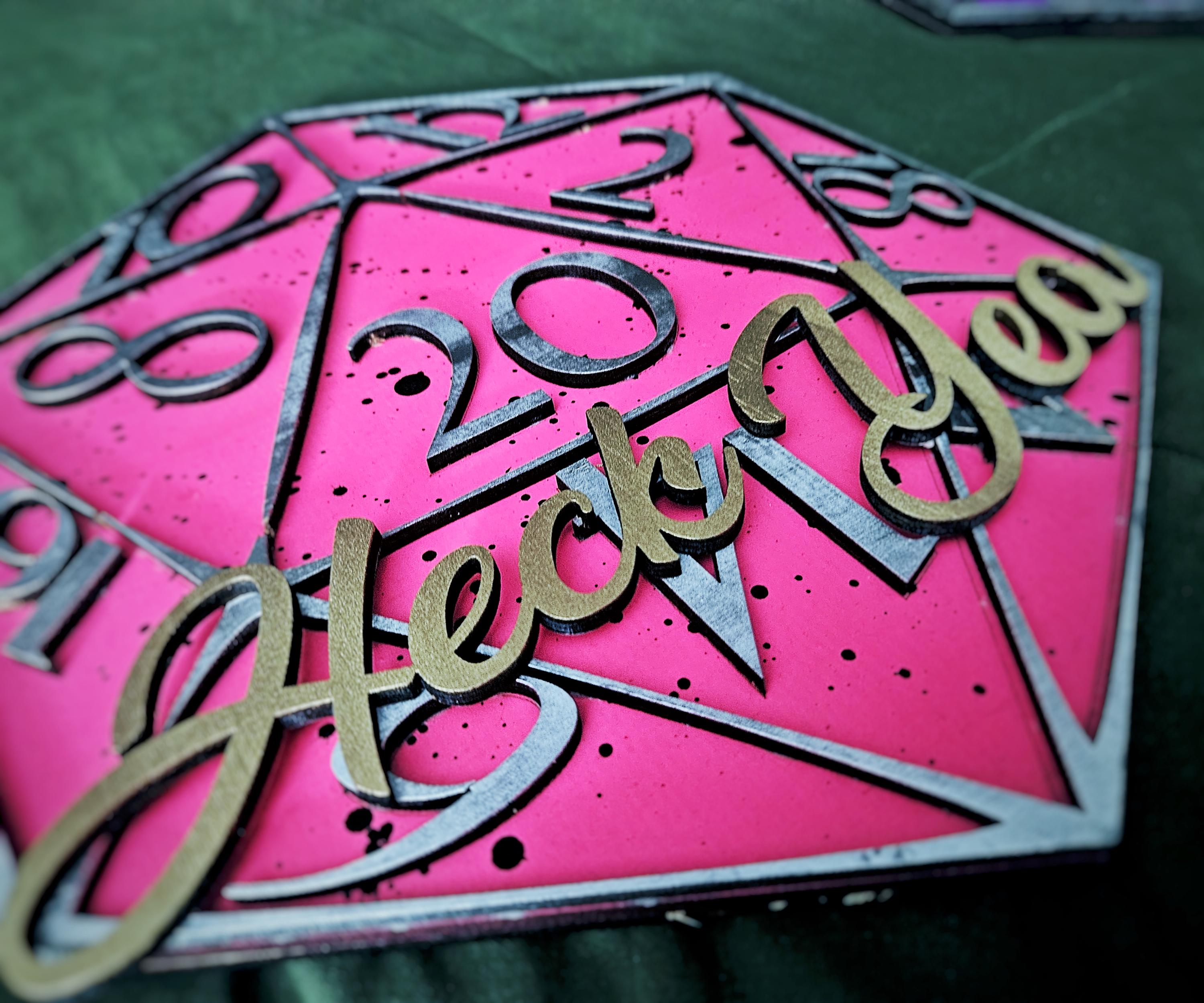 D20 Sign With Customizable Saying - Dice Tabletop Role Play Games - Wood Carved Sign