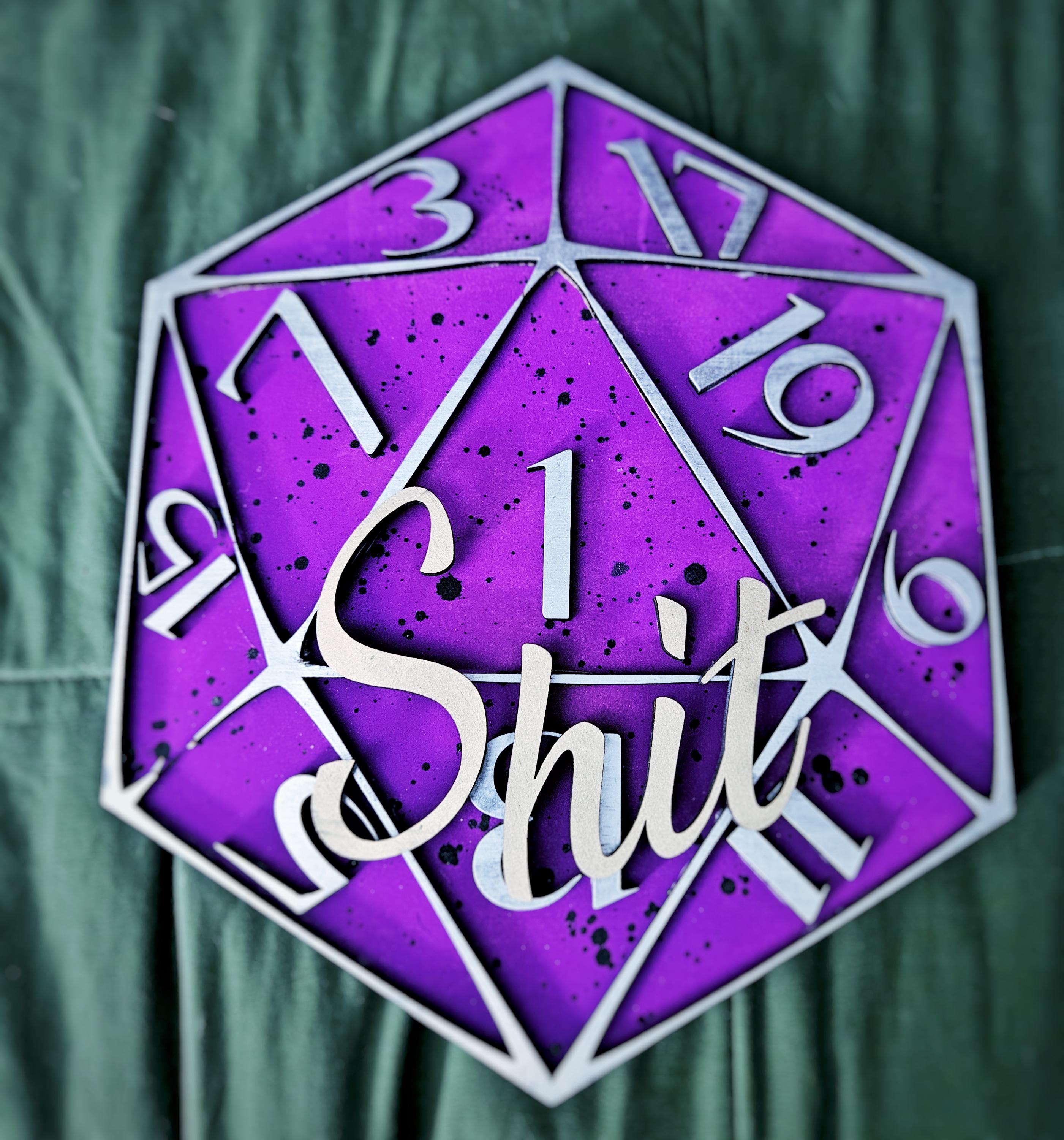 D20 Sign With Customizable Saying - Dice Tabletop Role Play Games - Wood Carved Sign