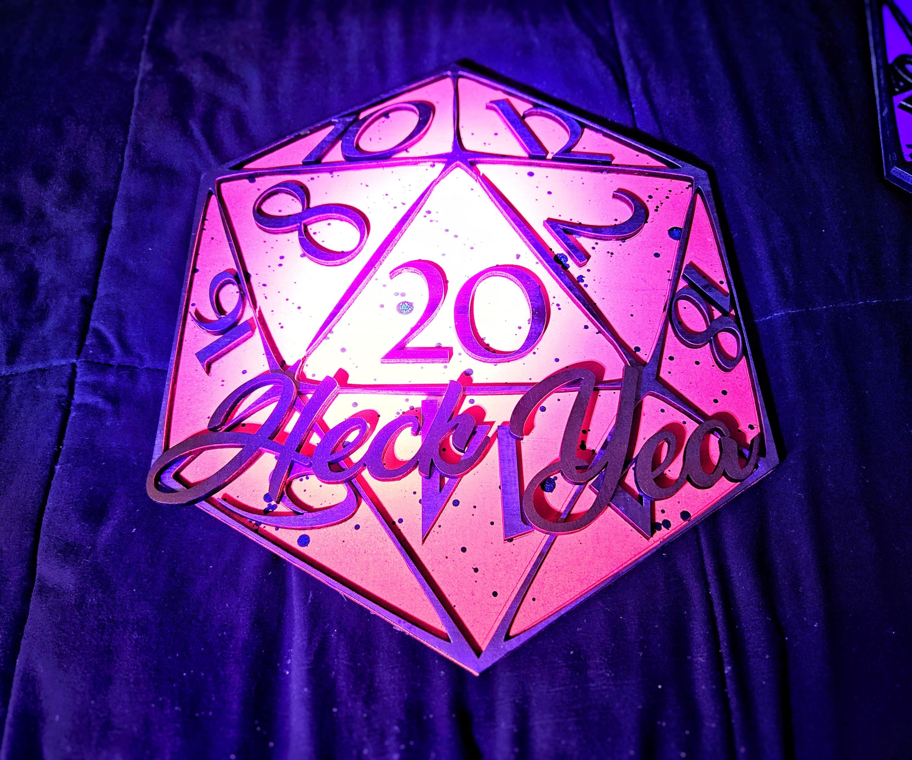 D20 Sign With Customizable Saying - Dice Tabletop Role Play Games - Wood Carved Sign