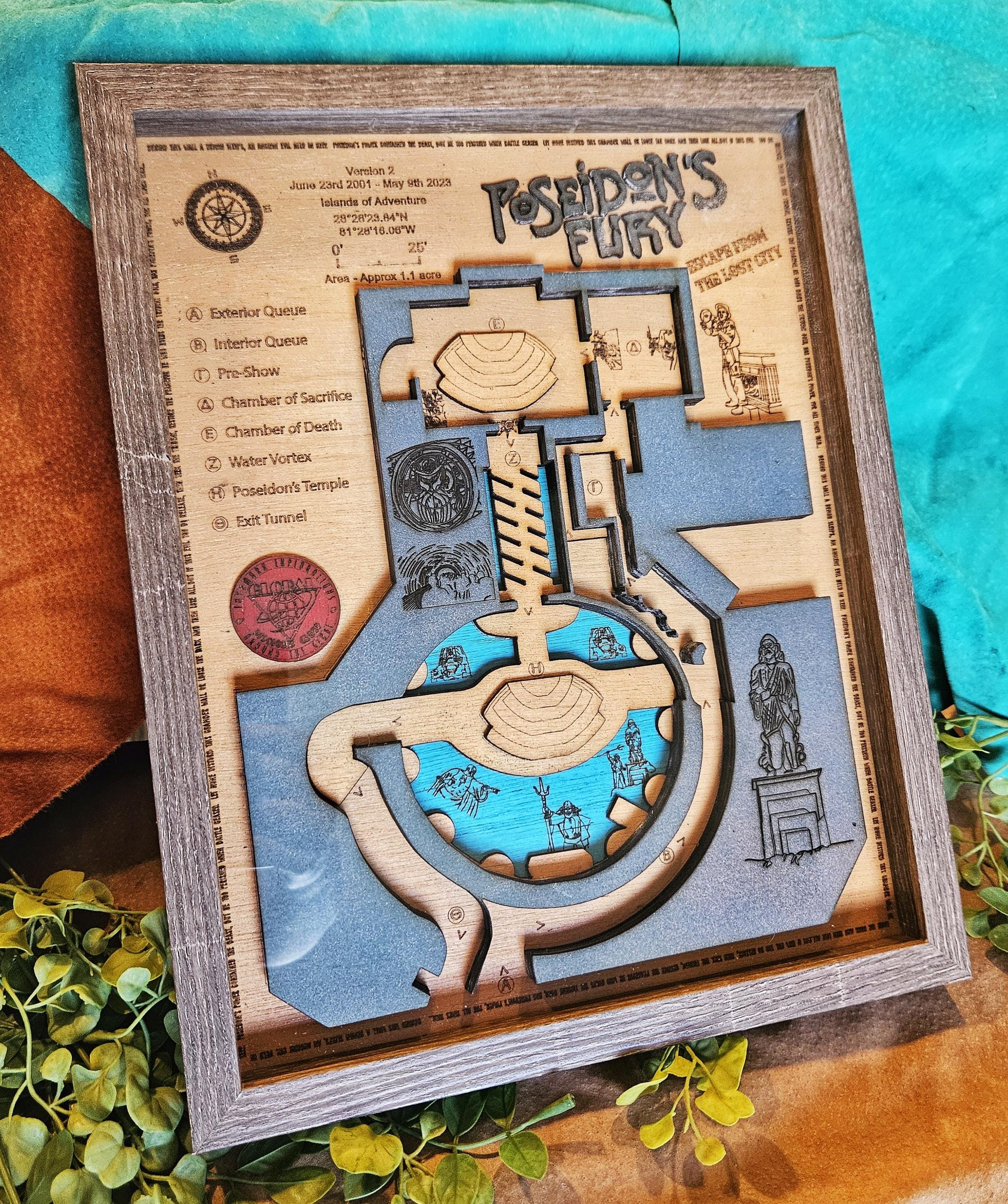 Poseidon's Fury 3D Wooden Map: Islands of Adventure Tribute