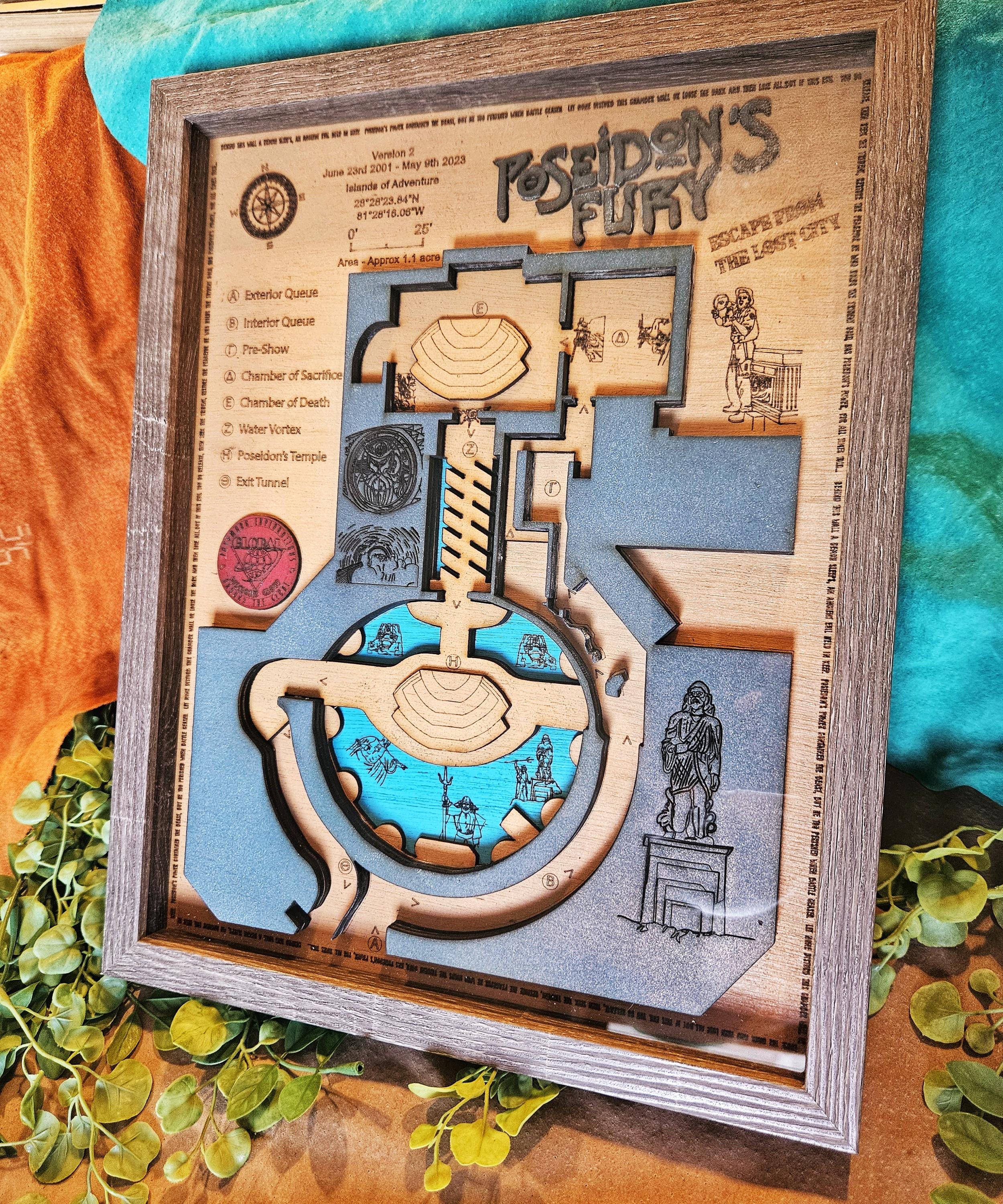 Poseidon's Fury 3D Wooden Map: Islands of Adventure Tribute