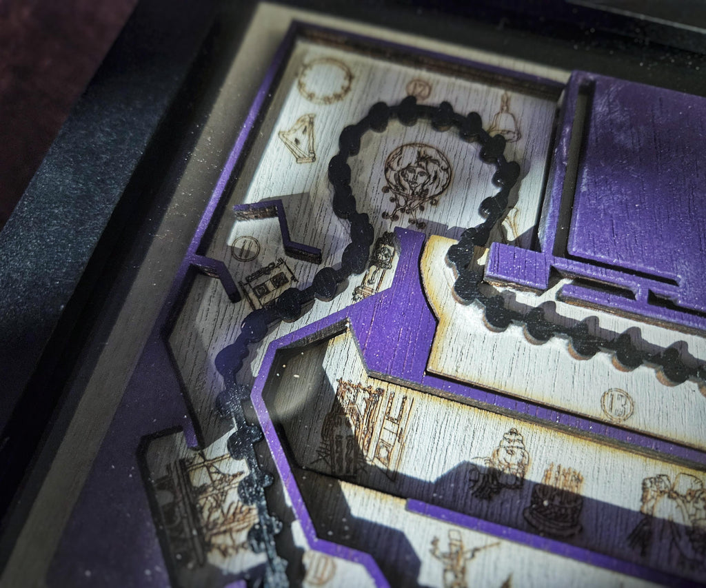 Haunted Mansion Ride Map - Magic Kingdom - Walt Disney World - Walt Disney Land - Wood Relief Carving - Shadow Box