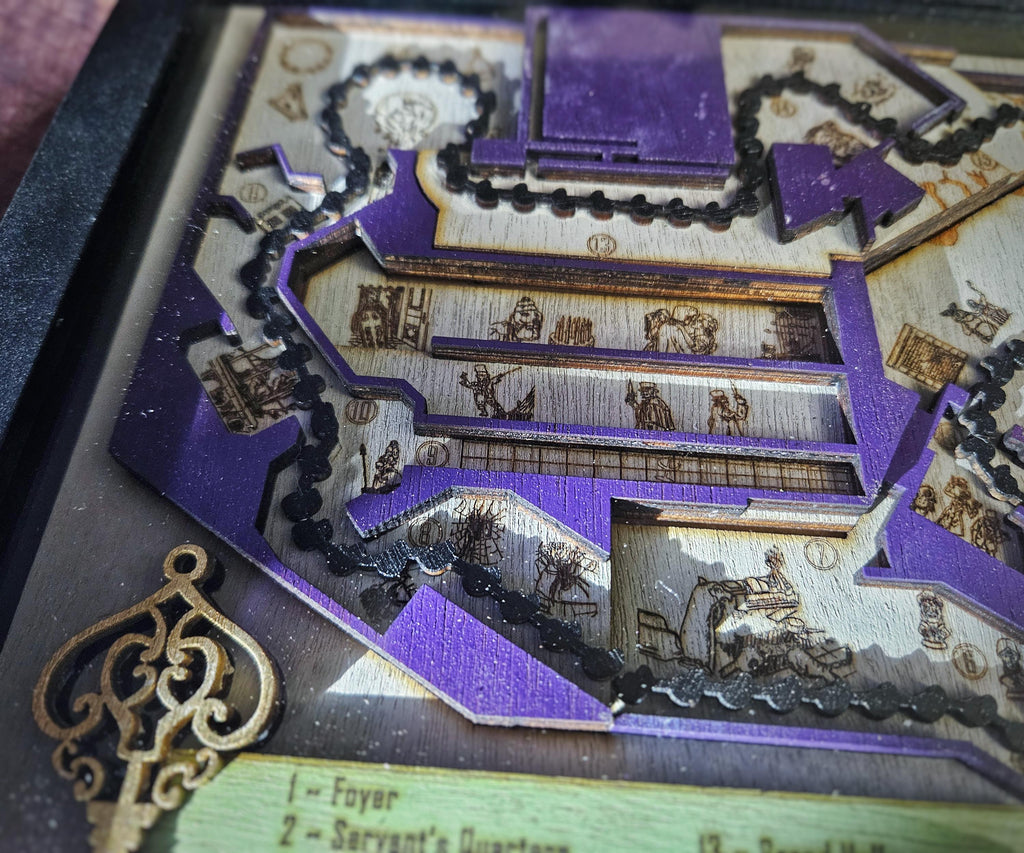 Haunted Mansion Ride Map - Magic Kingdom - Walt Disney World - Walt Disney Land - Wood Relief Carving - Shadow Box