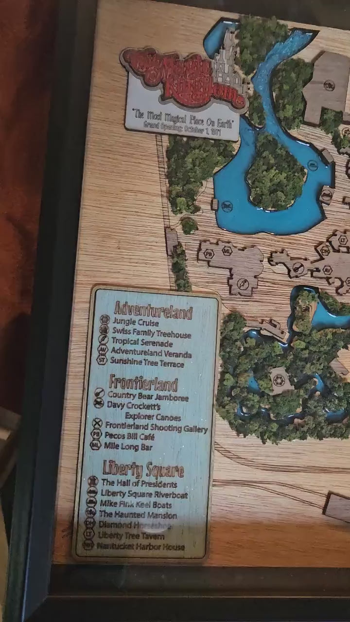 Magic Kingdom 1971 Park Map - Walt Disney World - Wood Relief Carving - Shadow Box