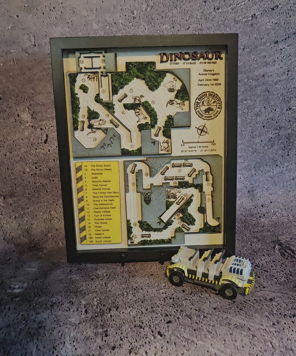 Dinosaur Ride Map – Disney’s Animal Kingdom, Laser-Cut Wooden Wall Art