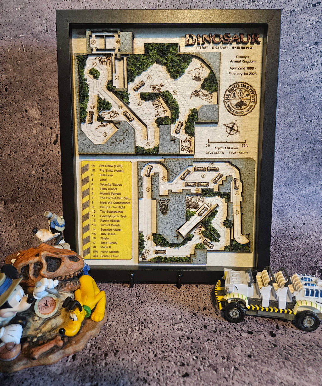 Dinosaur Ride Map – Disney’s Animal Kingdom, Laser-Cut Wooden Wall Art